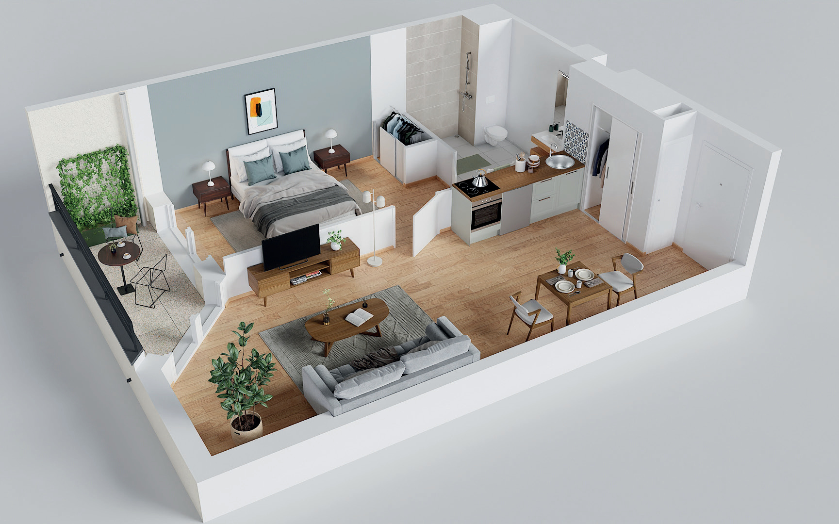 Cuisine contemporaine aménagée et équipée sans supplément - Appartement Studio neuf LINÉA Le Mans